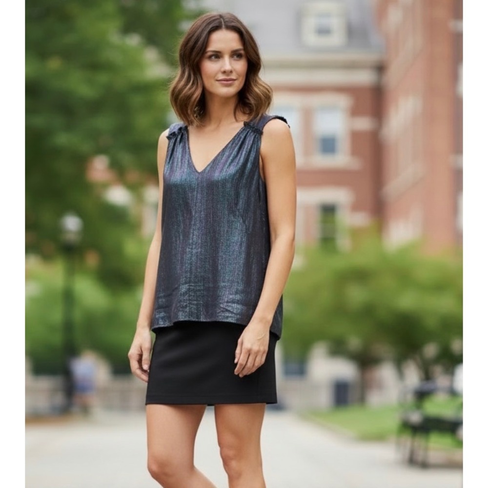 Gap Womens‎ XS Navy Blue Metallic Shimmer V-Neck Sleeveless Tank Top Party